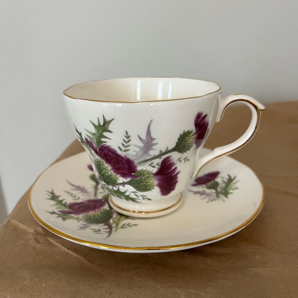 Purple Floral Teacup and Saucer